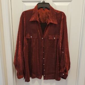 Elementz 🌻 Deep Red Shimmer Blouse 3X